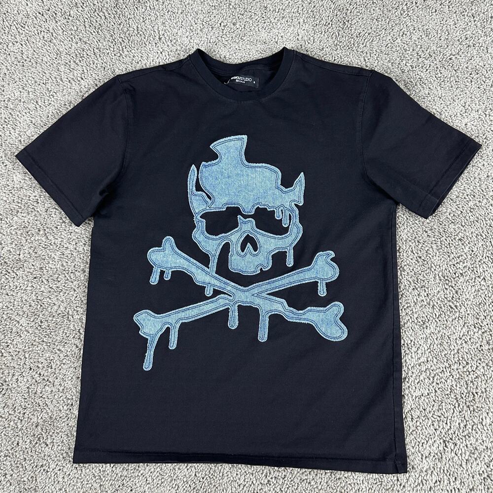 Roku Studio Shirt Mens Medium Black Drip Skull Dont Fade Away Short Sleeve READ